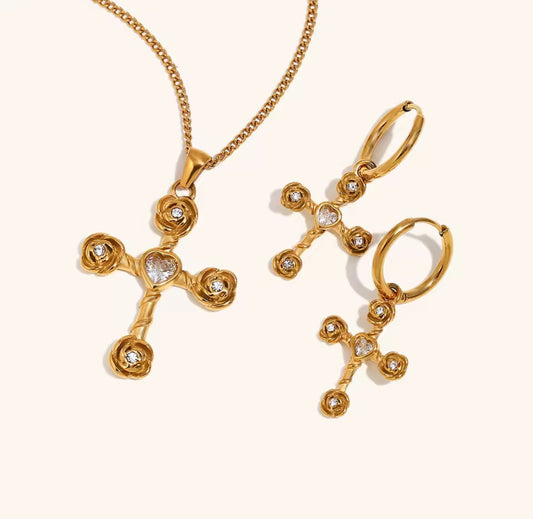 Collar cruz rosas