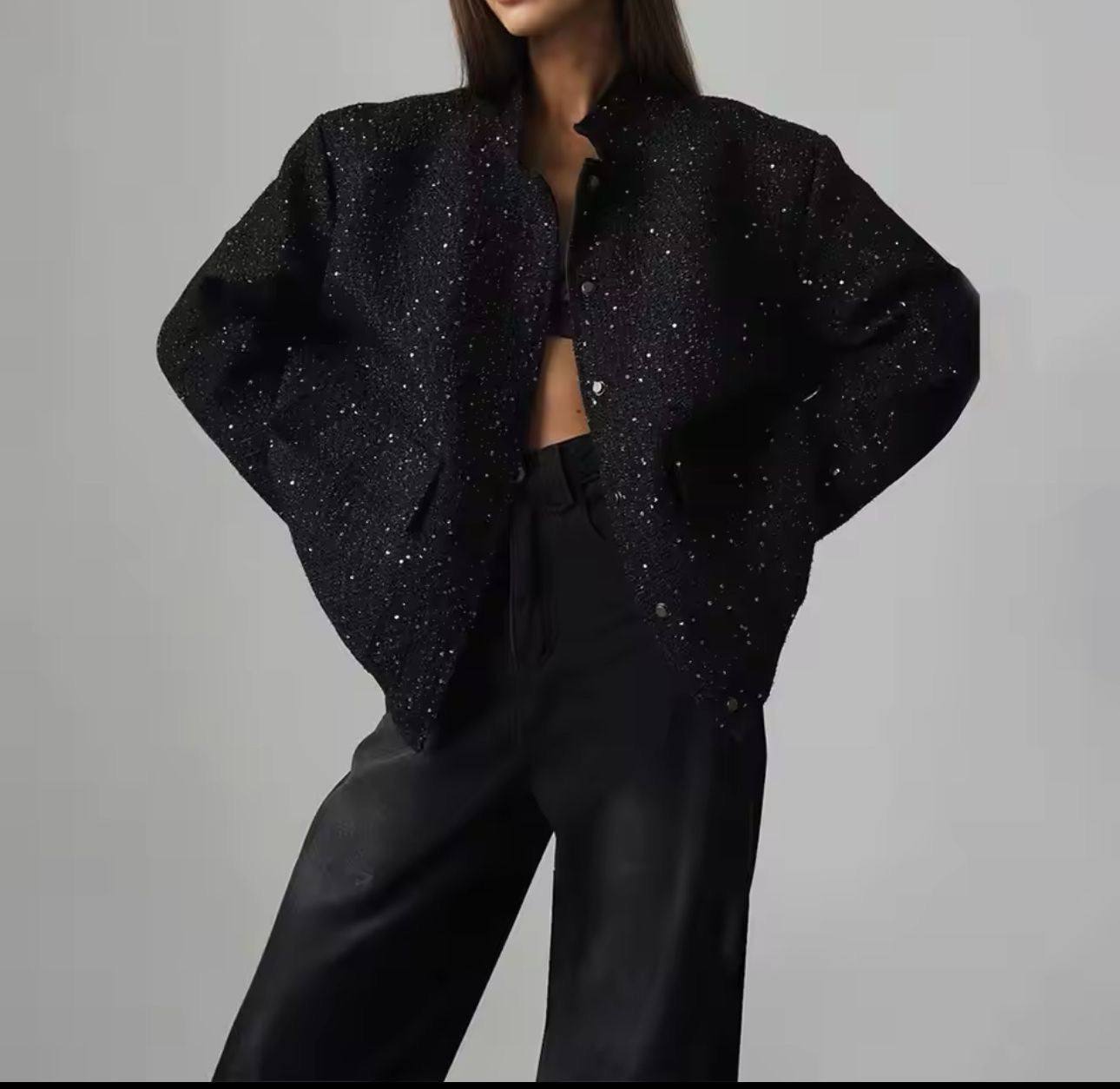 Bomber negro con brillos