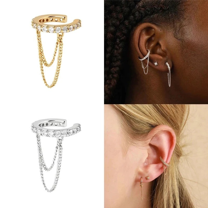 Earcuff colgante dos hilos plata