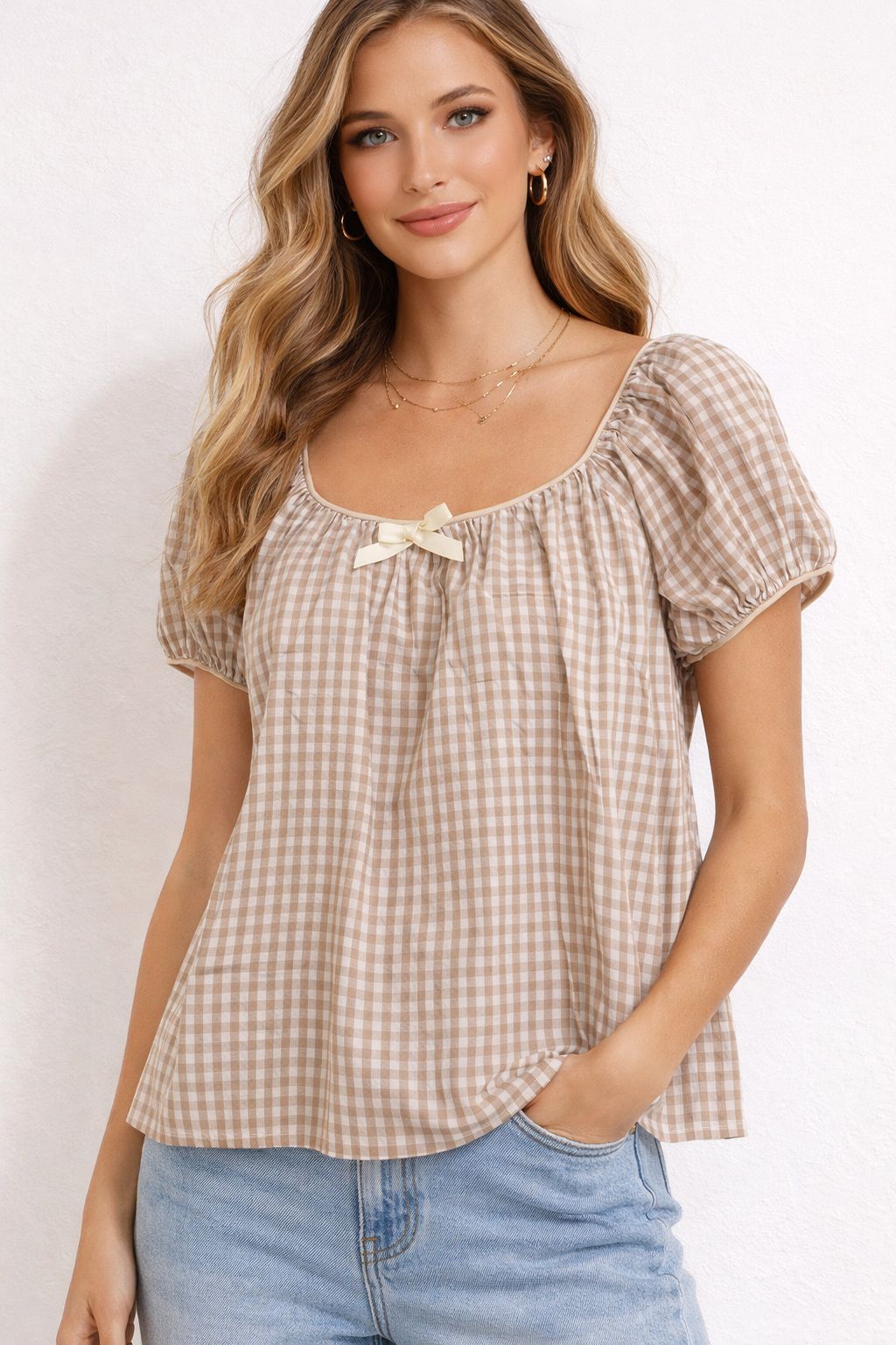Blusa Beige cuadros